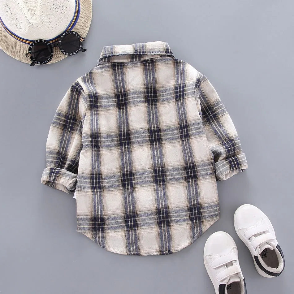 Fashion Children Tops Boys Buffalo Plaid Flannel Shirt Baby Casual Shirt Outerwear Clothes Autumn Girls Blouses 0-5T