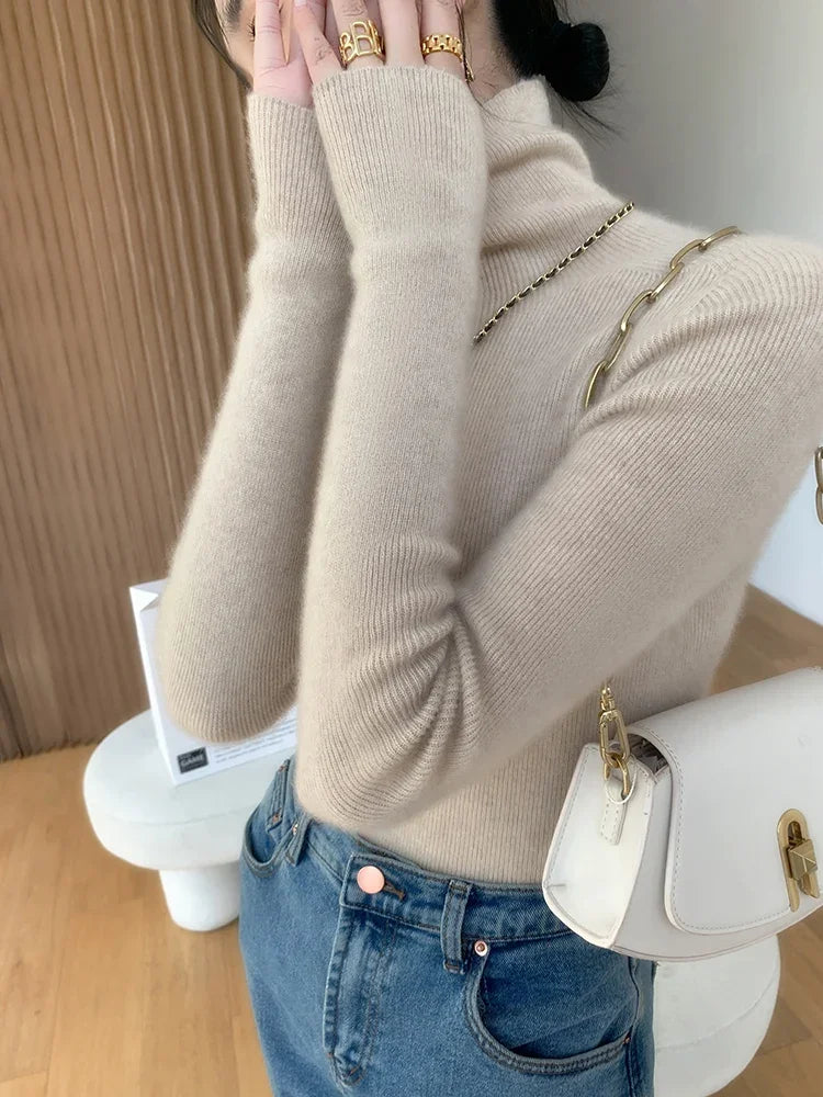 100% pure cashmere sweater women  sweater slim fit sweater versatile for autumn and winter knitted high neck cashmere