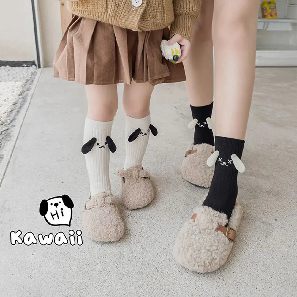 Medias para cachorros en 3D, calcetín de tubo medio, medias de algodón con dibujos animados, accesorios de tela de estilo coreano, calcetines para padres e hijos