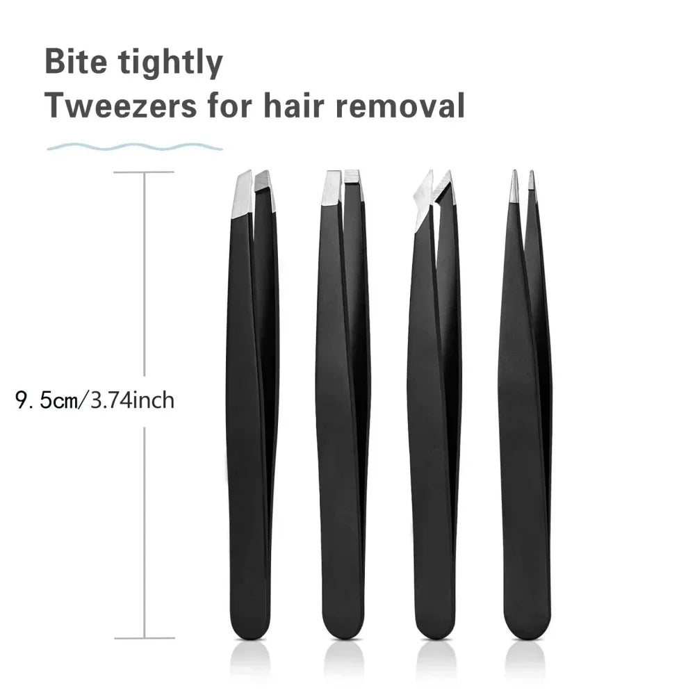 Stainless Steel Eyebrow Tweezers with Trimming Knife Slant Flat Tip Hair Remover Eyebrow Eyelash Beard Double Eyelid Makeup Gift