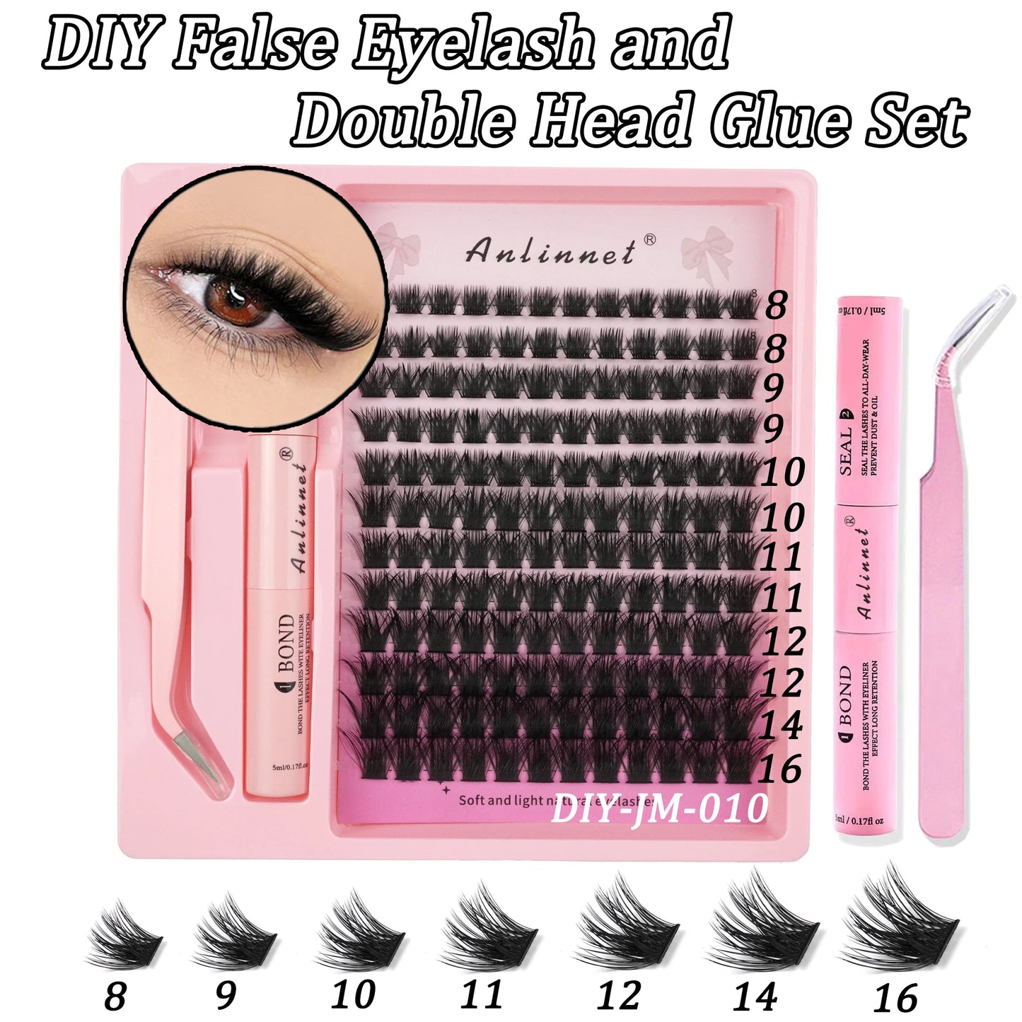 Eyelash Bundle Set DIY Eyelash 8-15mm Extended Makeup Personal Eyelash Adhesive+Sealing Layer Adhesive+Eyelash Tweezers