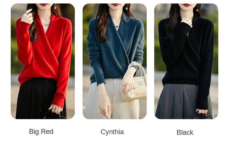 Women's Knitted Cashmere Sweater 100% Merino Wool Thickened Top Loose Long Sleeve Clothing Warm For Autumn And Winter YYY2442