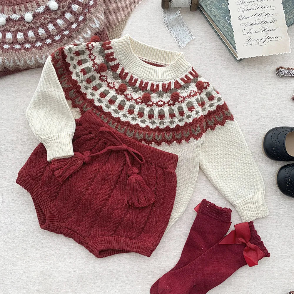 Kids Toddler Girl Boy Pullover Christmas Baby Sweater Knitted Autumn Winter Baby Boy Girl Clothes Ball Round Neck Baby Sweater