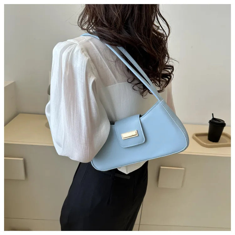 Minimalist Shoulder Bag for Women Simple Solid Color Underarm Bag Women's Buckle Handbag and Purse Fashion Small Top-handle Bags