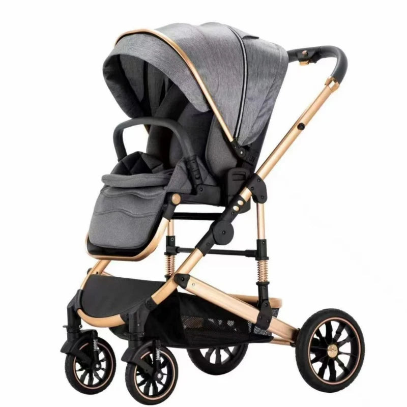 High View Two-way Stroller Eggshell Sleeping Basket Can Sit or Lie Down Lightweight Four Wheel Stroller Luxury Trolley Pushchai