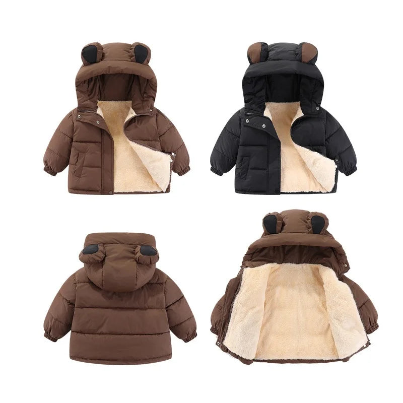 1pcs Boy Girl Coat Baby Winter Thick Down Jackets Kids Warm Plush Thicken Outerwear Clothes Fur Hooded Jacket Children Snowsuit