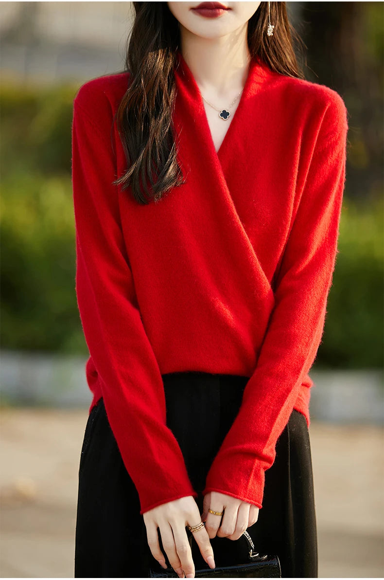 Women's Knitted Cashmere Sweater 100% Merino Wool Thickened Top Loose Long Sleeve Clothing Warm For Autumn And Winter YYY2442