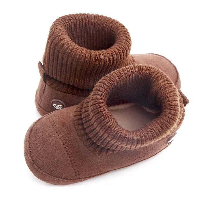 2024 Winter Baby Boots, Infant Girls Boys Warm Fashion Solid Shoes with Fuzzy Balls First Walkers Kid Shoes 0-18M High Quality