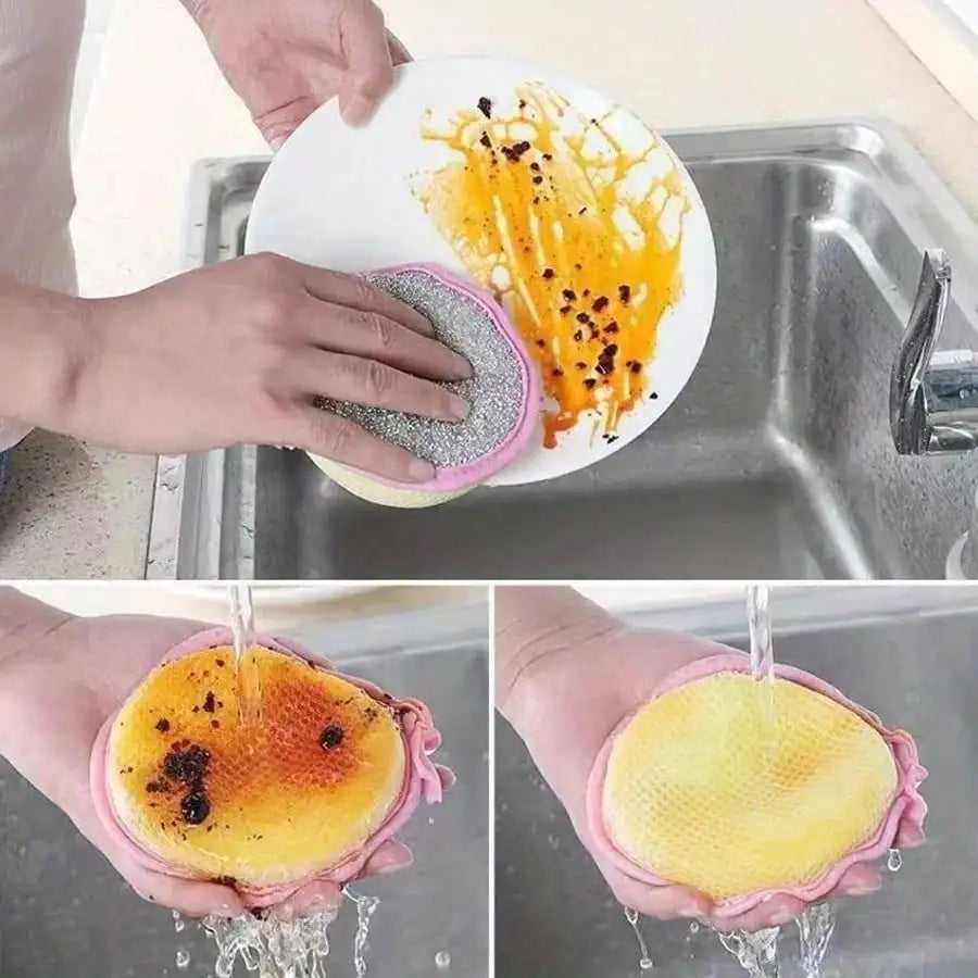 4/1pc Kitchen Cleaning Sponges And Scrubbing Brushes - Durable Washable Yellow Polyester Dishcloth With Textured Surface, Suitable For Sinks, Stoves, Cookware, Etc., Multi-Functional Cleaning Tools For Bedroom, Kitchen