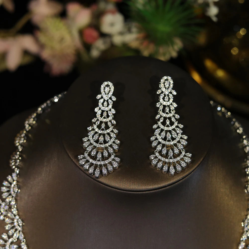 ASNORA Luxury Shiny CZ Zircon Hollowed-out Shape Wedding Banquet Necklace Pageant Bridal Jewelry Sets for Women X0617