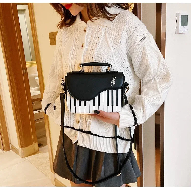Piano Shape Flap Shoulder Bag Creative PU Leather Portable Handbag Detachable Strap Crossbody Novelty Bag