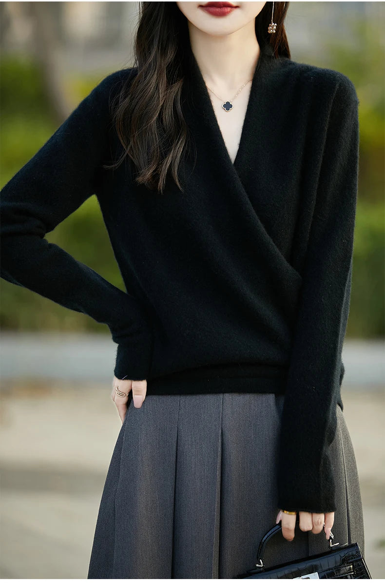 Women's Knitted Cashmere Sweater 100% Merino Wool Thickened Top Loose Long Sleeve Clothing Warm For Autumn And Winter YYY2442