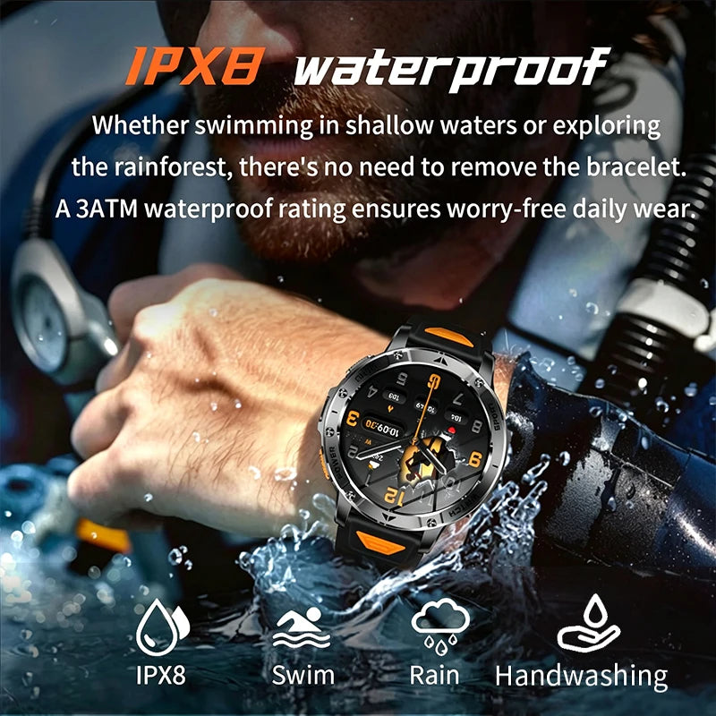 Smart Watch 1400mAh Battery 1.7'' IPS Screen 120+ Sports SOS Strobe Alarm IPX8 Waterproof LED Light BT Call Men Women Xmas Gift