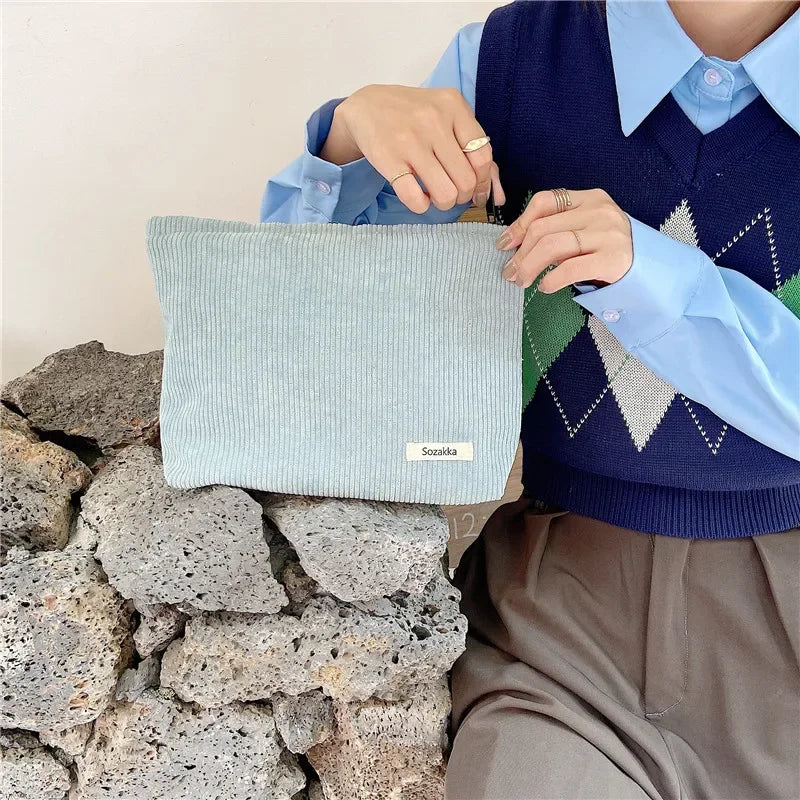 Soft Large Cosmetic Bags Women Neceser Makeup Toiletry Bag Fashion Travel Make Up Bag Corduroy Brush Pencil Organizer Case