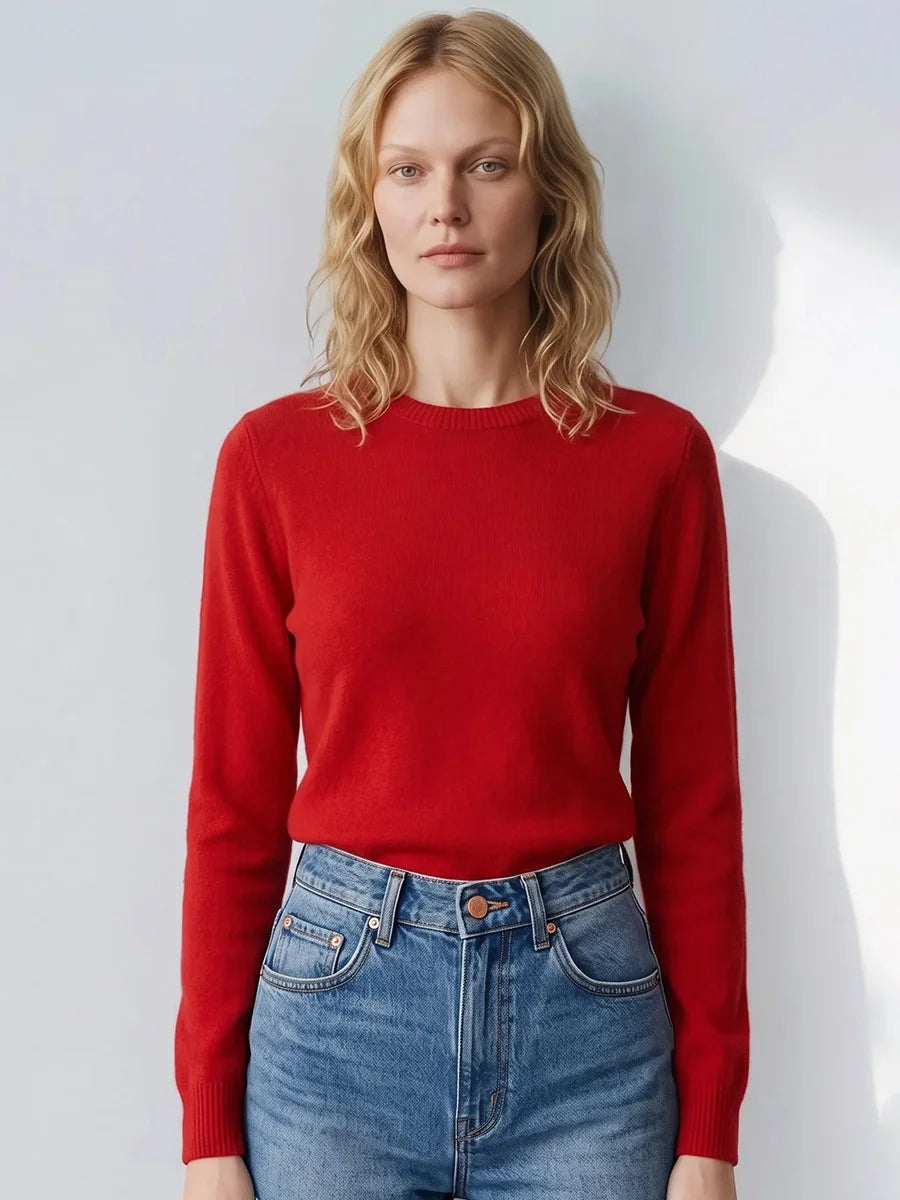 Women Cashmere Sweaters Burgundy O Neck Warm Knitted Brown Pullover Jumper Autumn Winter Wool Sweater Woman Purple Knit Top