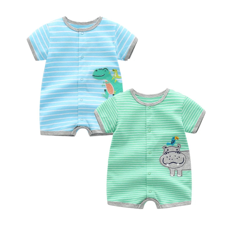 2PCS/lot Summer Baby Rompers 100% Cotton Newborn Baby Boys Girls Clothes Short Sleeves Cartoon Jumpsuits Infant Bebe Clothes