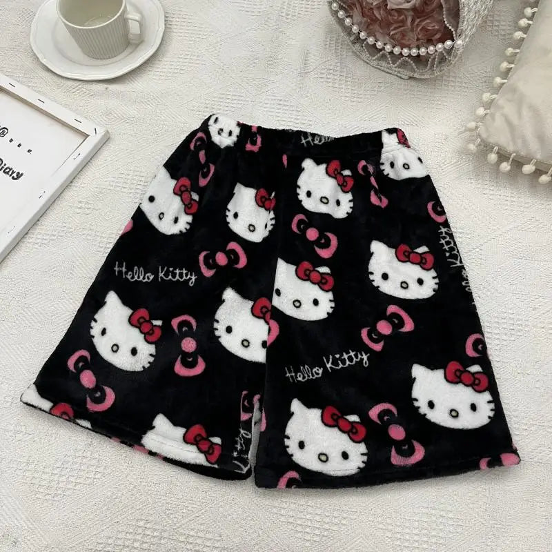 Miniso Hello Kitty Summer Athletic Shorts Pants Kawaii Y2K Flannel Ladies Winter Pajama Pants Girl Gift Women Home Pant