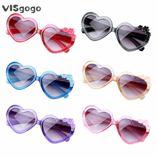 VISgogo Kids Girl Lightweight Sunglasses Sequin Heart Frame Sun Protection Glasses for Toddler Outdoor Beach Holiday