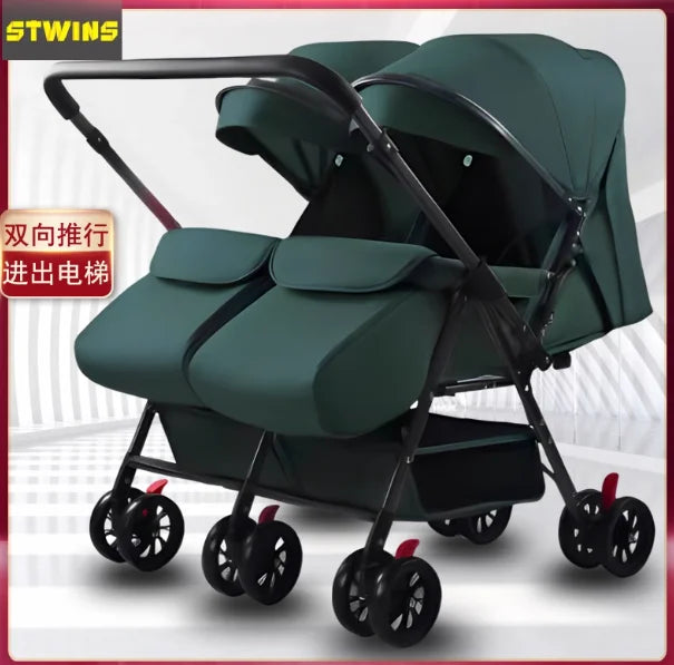 Twin Stroller, Double Seat/double Recline Stroller, Foldable, Suitable for Two People and Can Be Taken Into Elevators.