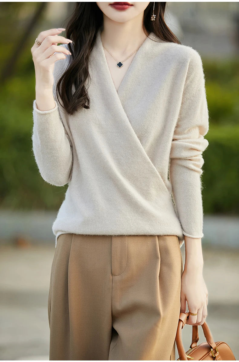 Women's Knitted Cashmere Sweater 100% Merino Wool Thickened Top Loose Long Sleeve Clothing Warm For Autumn And Winter YYY2442