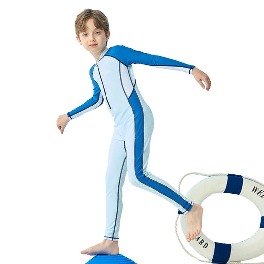 Full Body One Piece Boy Swimwear Long Sleeve Swimsuit Kids Teen Swimming Suit Children Beachwear Surfing Snorkeling