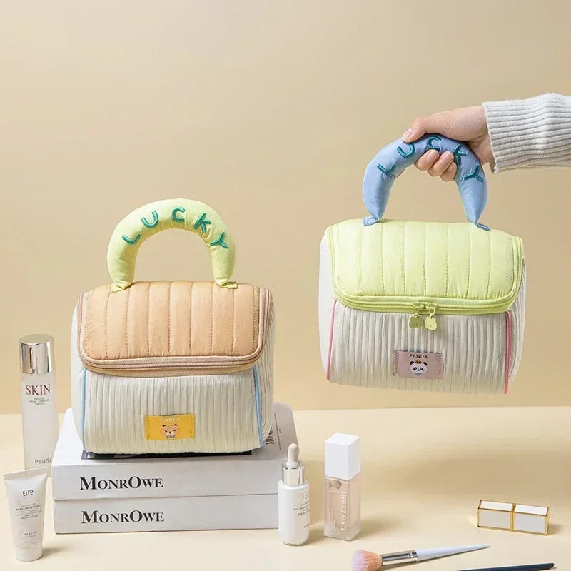 Makeup Bag Large Capacity Cartoon House Shape Toiletry Bag Cute Portable Handheld Storage Bags Travel Storage Organizer