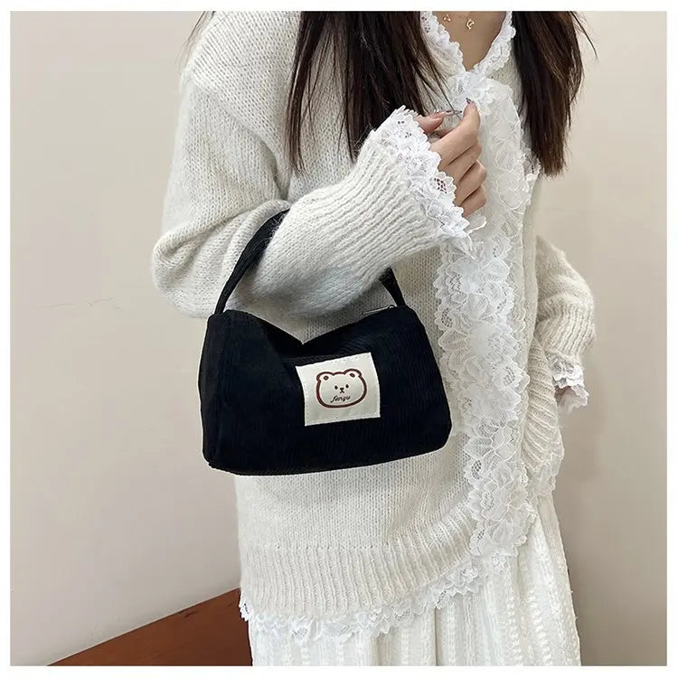 Bear Large Makeup Bag for Women Corduroy Cosmetic bag Make up Bags Zipper Pouch with handle Cosmetic Organizer Toiletry Bag