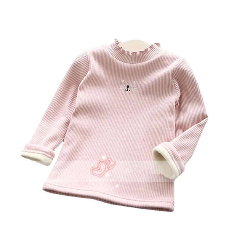 Girls Velvet Bottoming Shirt Winter Hickening Warm Longsleeve T-shirt Children's Baby  Sweater with Fleece Drop Shipping