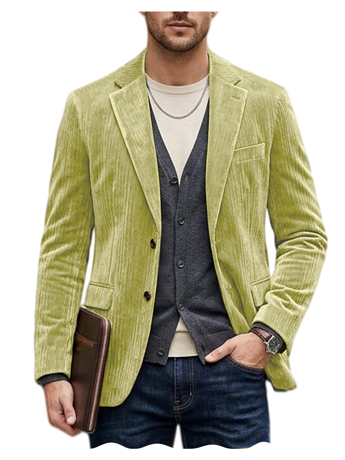 Men's Corduroy Blazer Jacket Casual Double-Sided Snow Cotton Slim Fit Notched Lapel Sport Coat for Business Daily Wear