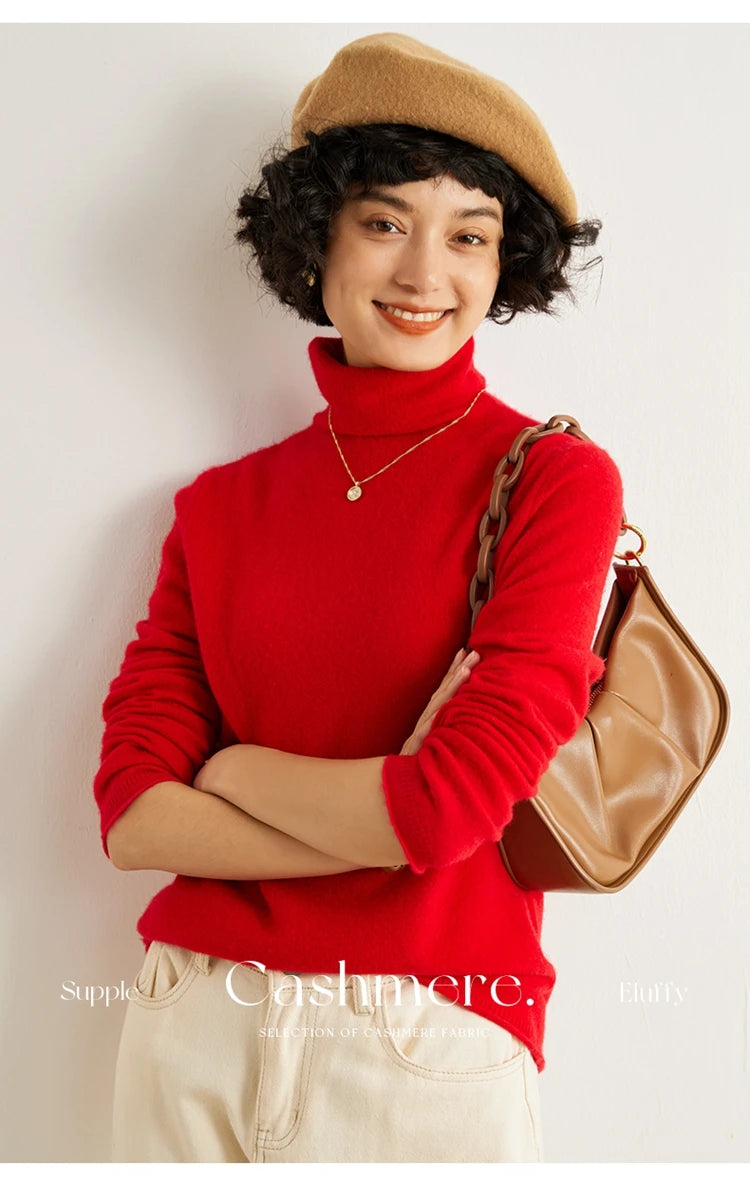 Women's 100% Cashmere Sweater Casual Solid Color Knitted Pullover Loose High Neck Jumper Autumn/Winter Warm Blouse Tops