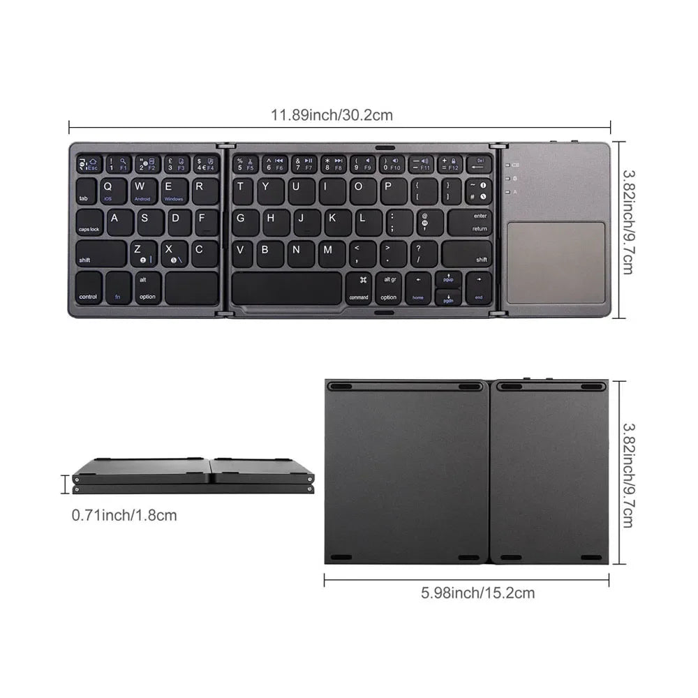 Mini Folding Keyboard Bluetooth Wireless Portable Universal Foldable Keyboard with Touchpad for Windows Android IOS Tablet iPad