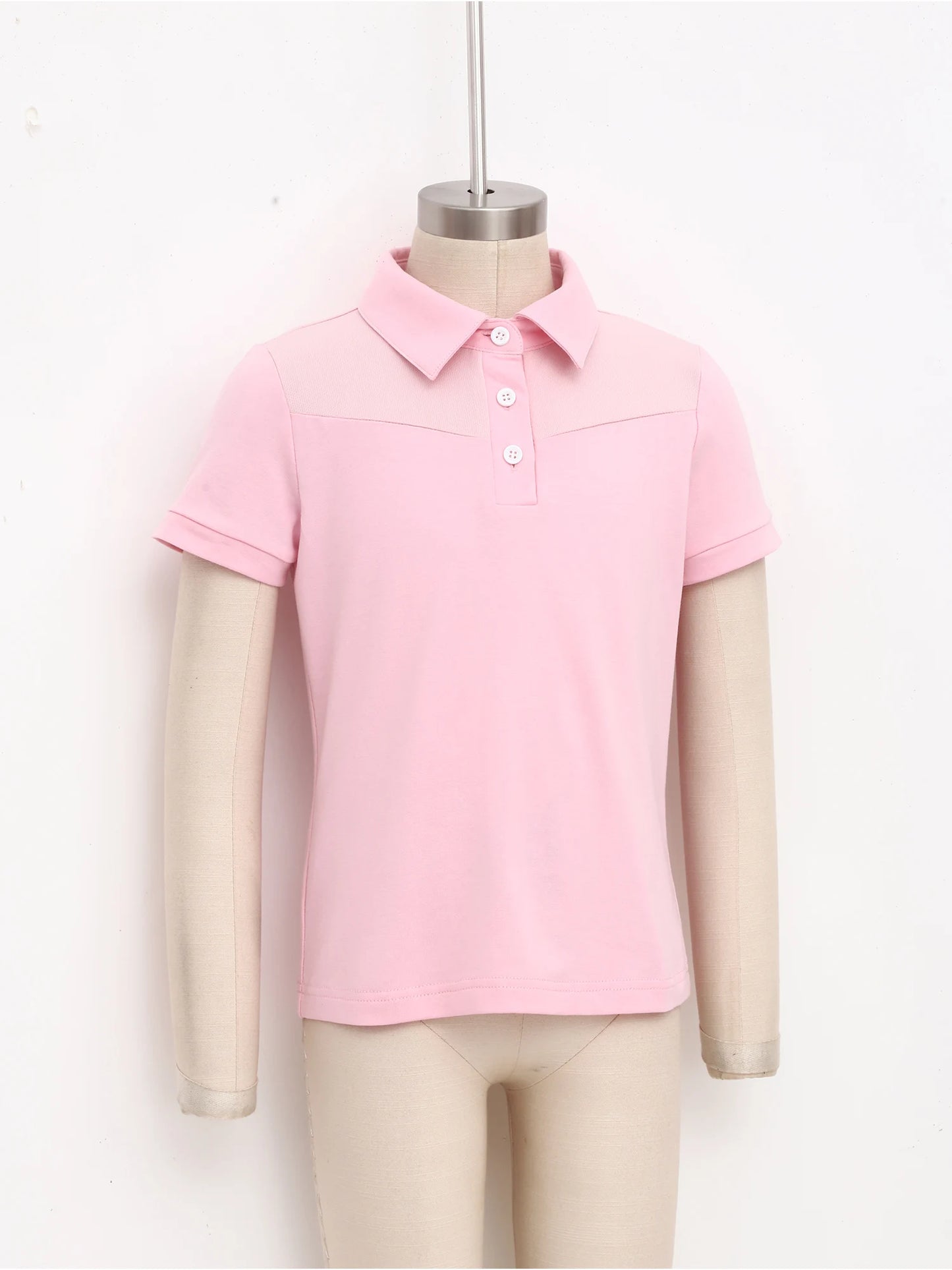 Kids Girls Horse Riding Shirts Short Sleeve Turn Down Collar Buttons T-shirt Closure Design Equestrian Costumes Sports Tops