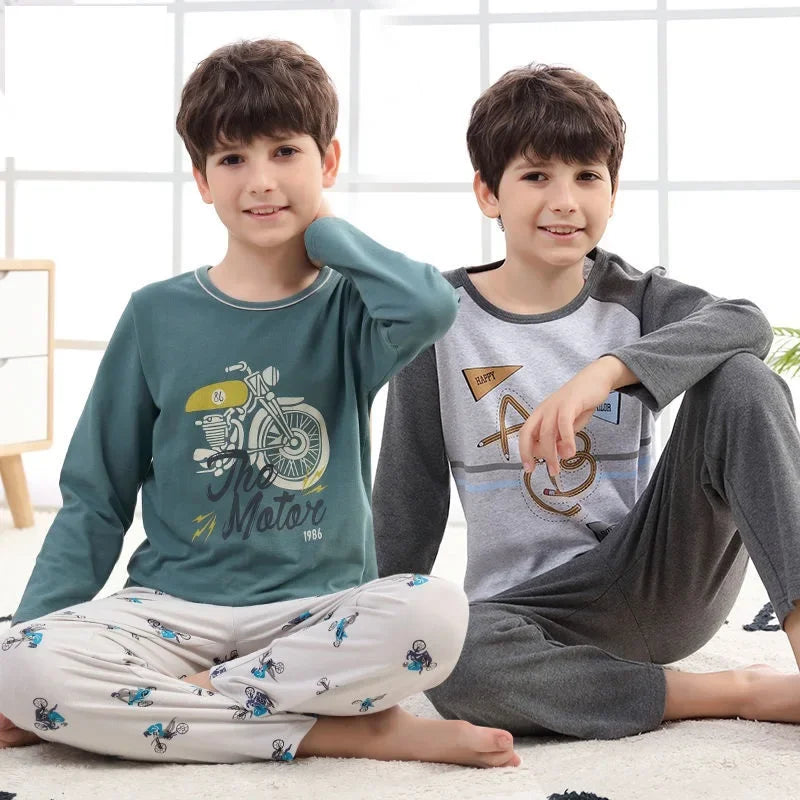 New Teens Clothes Children Clothing Set Big Boys Pajamas Sets Boys Cotton Sleepwear Full Sleeve Pyjamas Kids Home Clothes 4-18Y