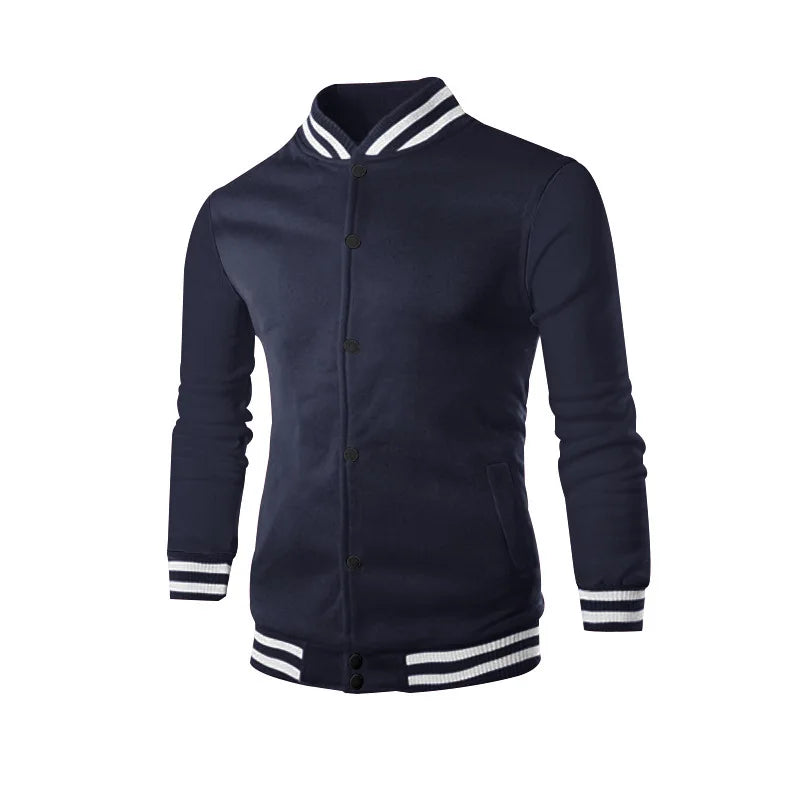 Men's baseball jacket autumn and winter fleece American solid color loose casual stand-up collar single-breasted flight jacket