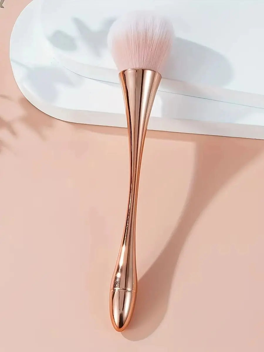 Rose Golden Fan Makeup Brush, Cosmetic Brush Loose Powder, Highlighting Brush Blush - Soft Hair Makeup Fixing