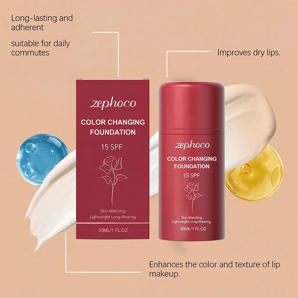 Temperature-Changing Protective Foundation, Hydrating & Sheer, Lightweight & Flawless, Portable for Daily Natural Base Makeup