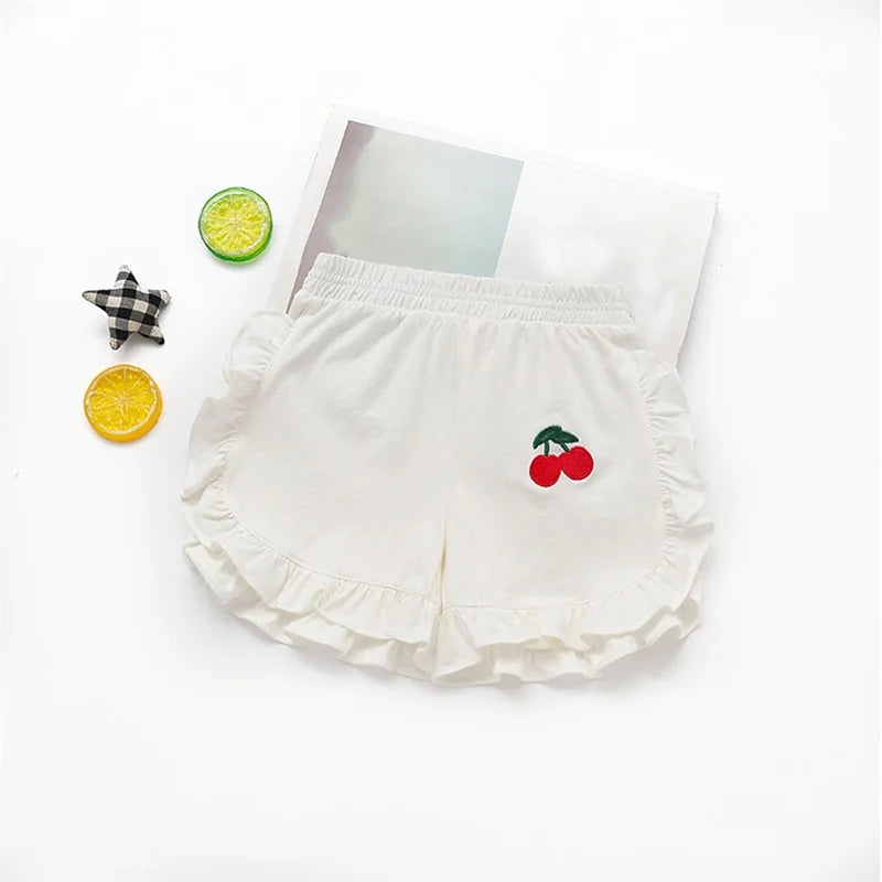 Kids Baby Girl Ruffled Shorts Cute Cherry Embroidery Short Toddler Summer Casual Bloomer Shorts