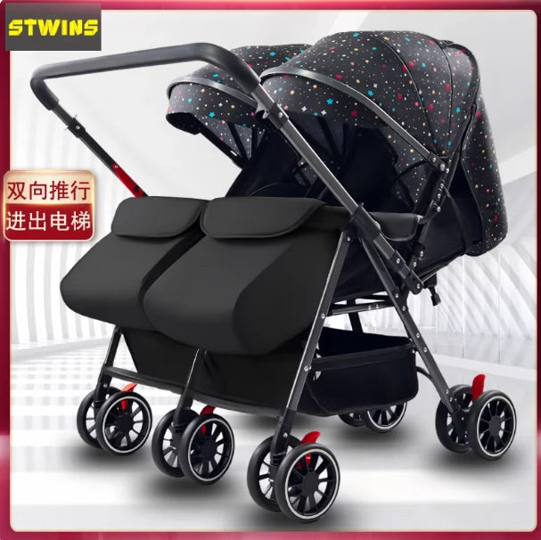Twin Stroller, Double Seat/double Recline Stroller, Foldable, Suitable for Two People and Can Be Taken Into Elevators.