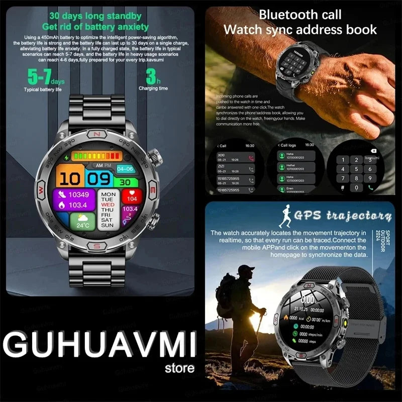 2024 New Outdoor Military GPS Smart Watch Men 466*466 HD AMOLED Screen Heart Rate Bluetooth Call IP68 Waterproof Smartwatches