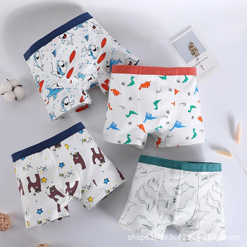 Boys 4 Pcs/lot Underwear Teenagers Panties Boxers Cartoon Printed Shorts for Kids Children's Clothing Baby 100% Cotton Briefs