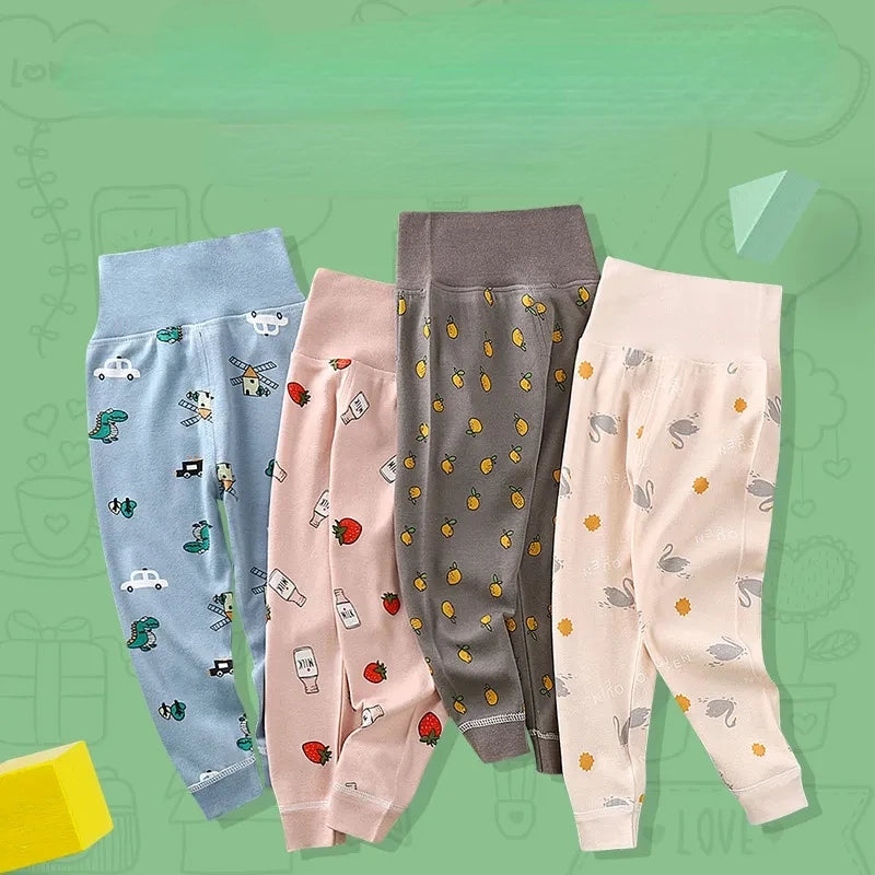 Pantalones para niñas y niños, mallas de fondo para bebés, pantalones de algodón con dibujos animados, cintura alta, ropa para niños recién nacidos 2023