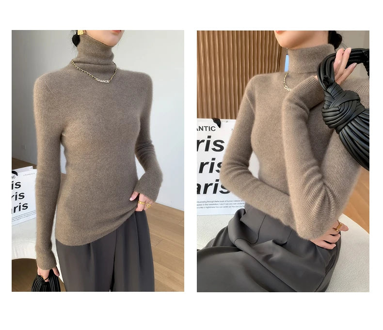 100% pure cashmere sweater women  sweater slim fit sweater versatile for autumn and winter knitted high neck cashmere