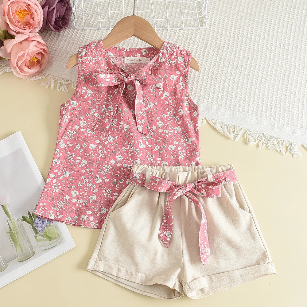 Bear Leader Summer 2Pcs Girls Clothes Sets Floral Cartoon Kids Ruffle Sleeve Top and Skirt Outfits Casual Girls Boutique Outfits