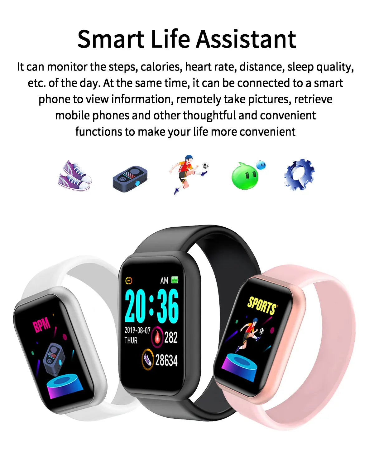 Smart Bracelet Smart Watches Men Women Gifts Sports Blue Tooth Band Heart Rate Blood Pressure Fitness Tracker For Android IOS