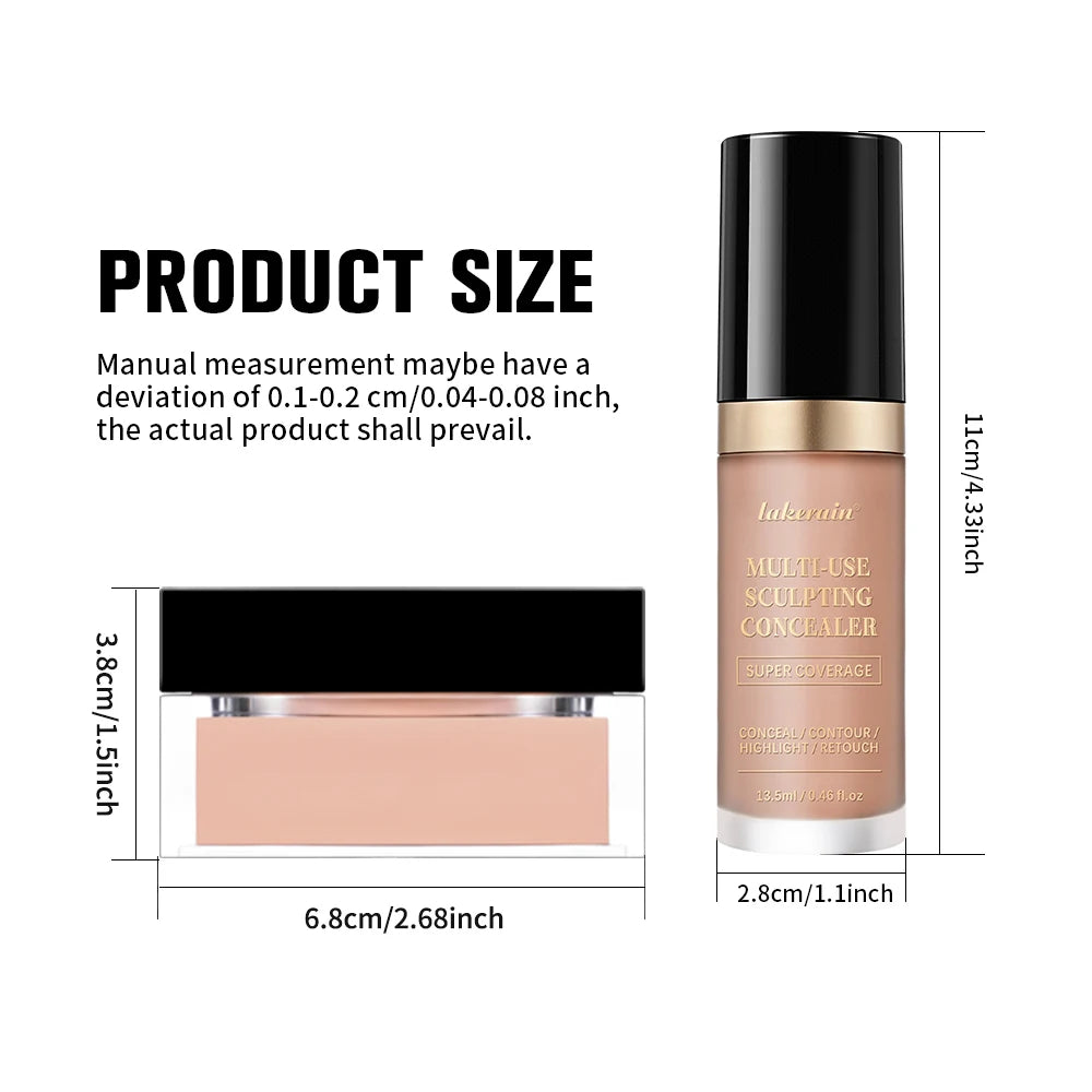 2pcs Face Makeup Set With Concealer And Loose Setting Powder Natural Face Smooth Matte Finish Women Cosmetics Korean Makeup