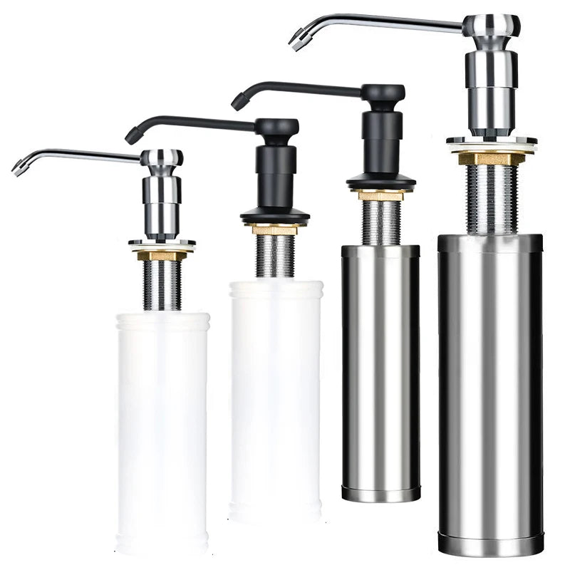 Stainless Steel Sink Soap Dispenser Kitchen Detergent Liquid Soap Dispenser Refillable Hand Press Sink Built-in Bottle