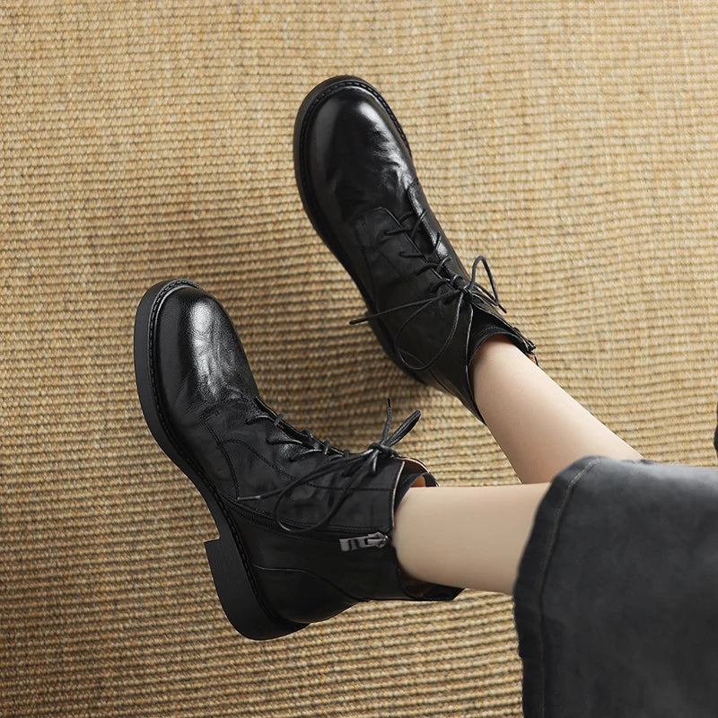 2025 New Autumn Ankle Winter Genuine Leather Women Boots Chelsea Boots Women Shoes Real Leather Shoes Retro Platform Shoes