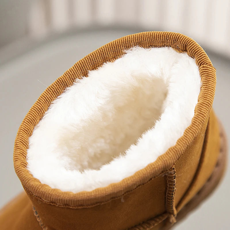 Girl's Winter Snow Boots Appliques Furry Platform Suede Kids Short Boot Four Colors Flexiable Non-slip Warm Chic Children Boot