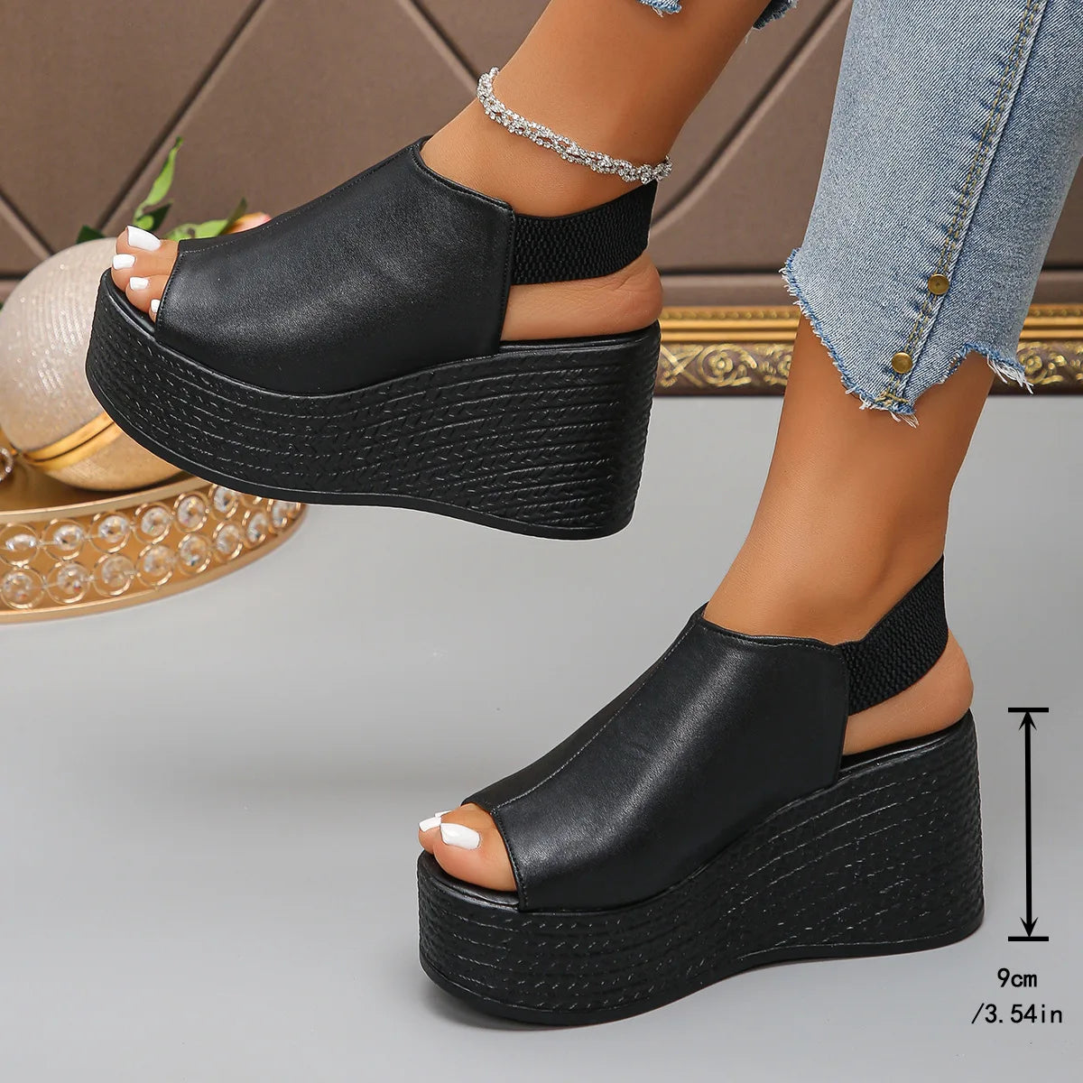 Women Sandals High Quality Summer Leather Wedge Sandals Women  New Platform High Heels Shoes Sexy Open Toe Elegant Sandals
