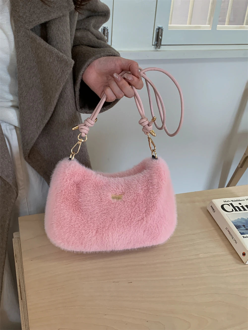 MOODS Soft Plush Crossbody Bags For Women 2025 Winter Warm Latest Luxury Designer Handbags Casual Street Shoulder Hobo Bag Lady
